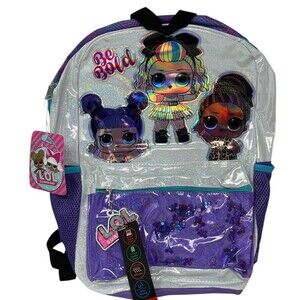 L.O.L. Surprise! Backpack 17" Large School Bag Girls Silver Glitter Sequin NEW